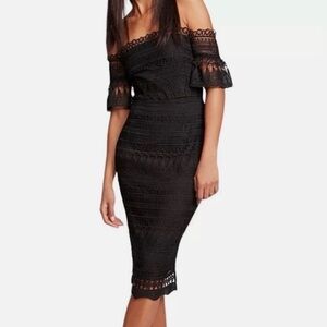 ✨NWT✨ Free People X Saylor Mariah black crochet off shoulder dress